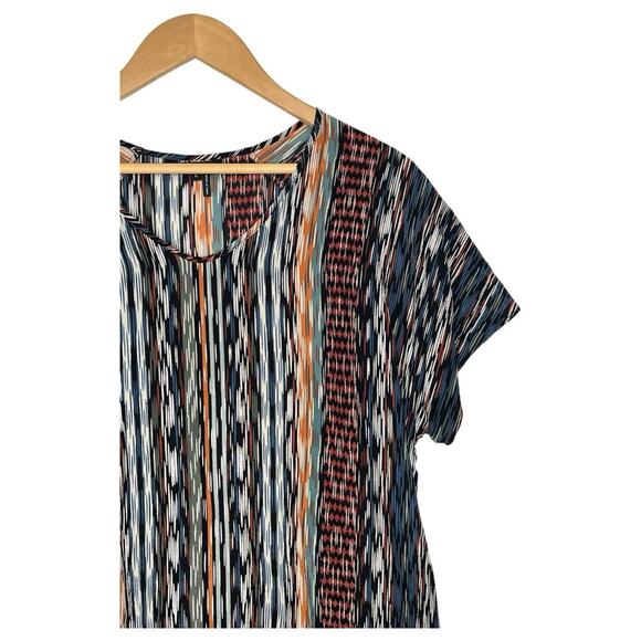 Nic Zoe Top Womens L Silk Short Sleeve Scoop Neck Geometric Slinky Multi - Picture 4 of 10